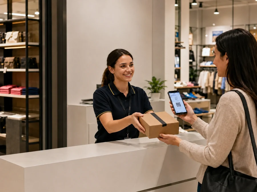 A customer collecting an order from an eLocker click and collect point in store