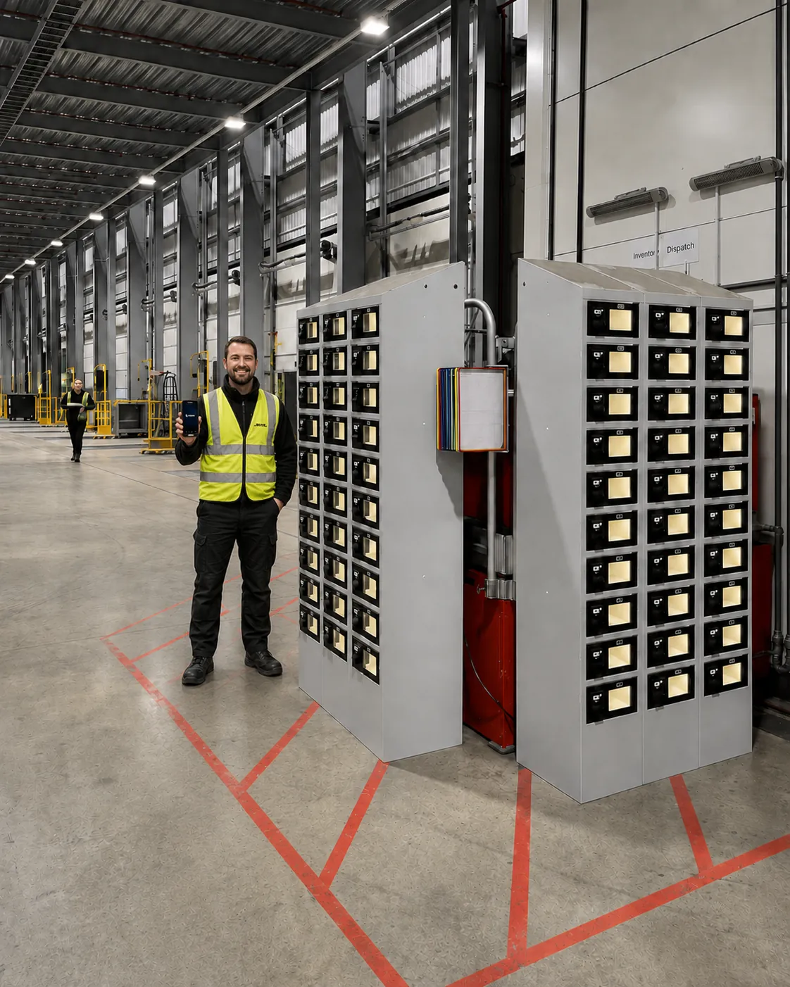 Device management smart lockers in use at a GXO warehouse